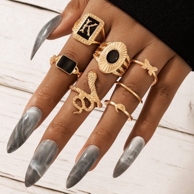 7PCS K Letter Finger Rings