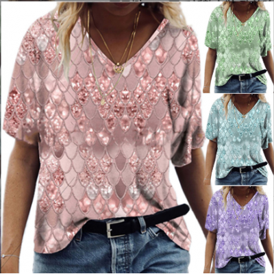 Women 3D V-neck Tops