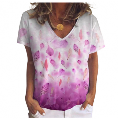 Women Leaf V-neck Top