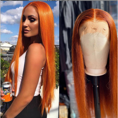 Straight Human Hair Orange Wig