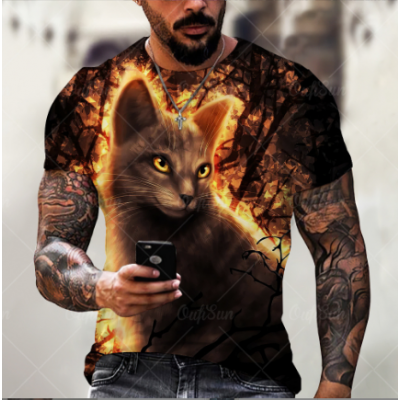 Men's Cat Printed Tops