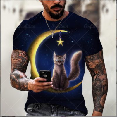 Men's Cat Printed Tops