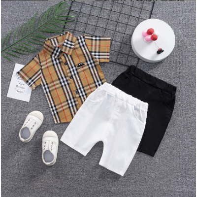 2PCS Kids Grid Tops Pants