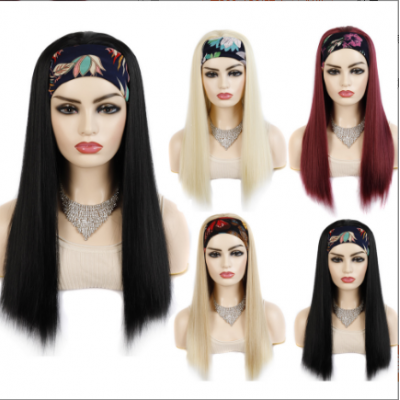 Long Straight Wigs with Scarf