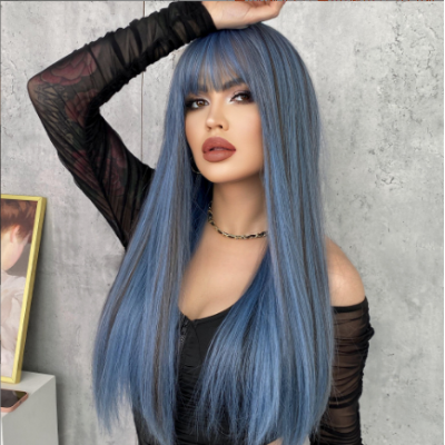 Long Blue Straight Lace Wigs