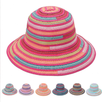 Women Stripe Wide Brimmed Hat