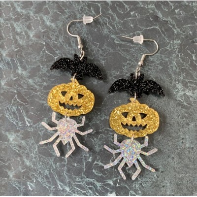 Pumpkin Spider Bat Earrings