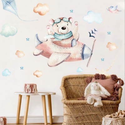 Bear Plane Wall Stickers